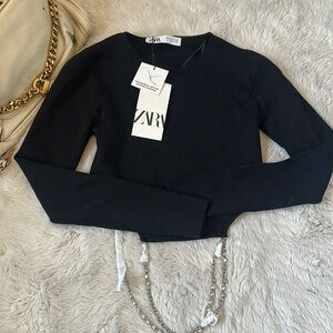 NWT Zara Black Cropped Fitted top